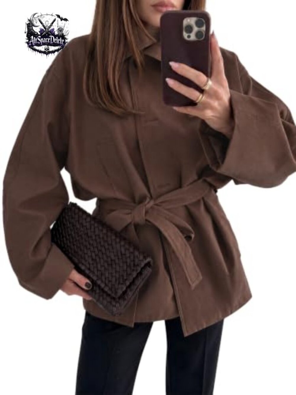 Oversized Trench Coat Stand Collar Belted Fall Jacket